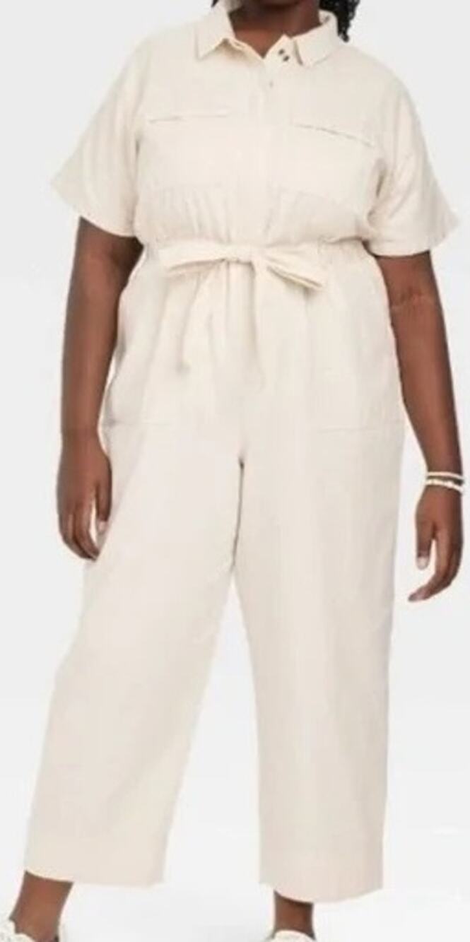 Universal Thread Cream Utility One Piece Jumpsuit Linen Boilersuit Plus 17